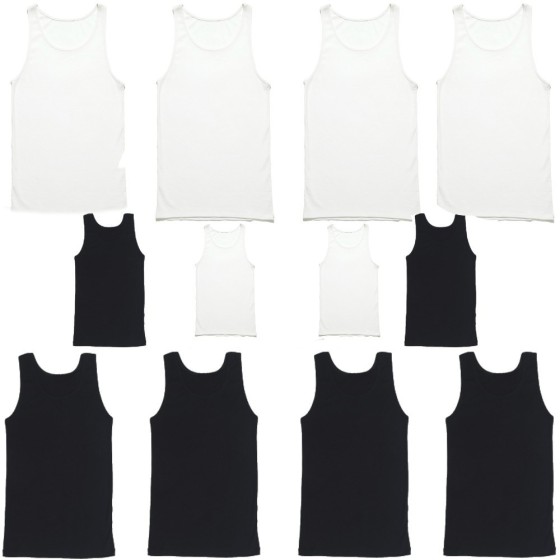 12 τεμάχια ανδρικές βαμβακερές φανέλες τιράντα άσπρο & μαύρο χρώμα OSAM12BLWH FashionGR