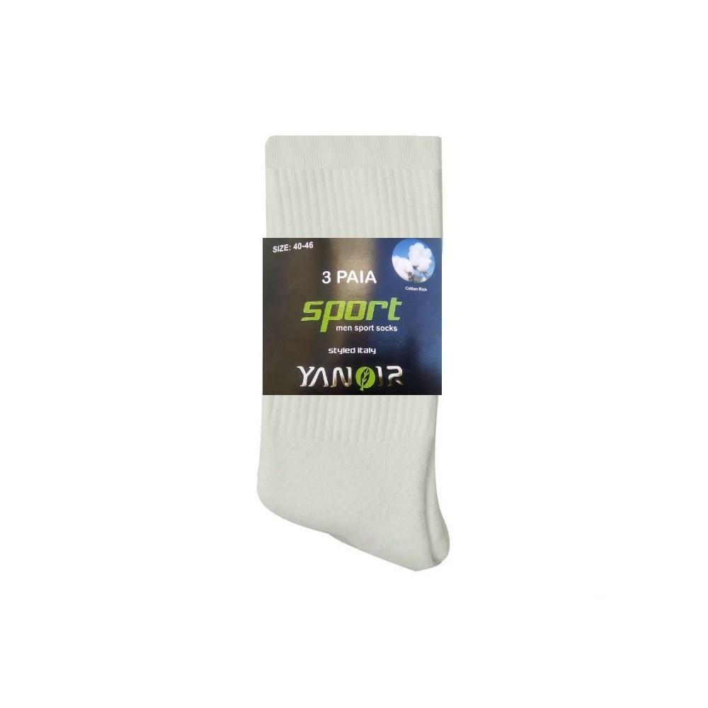 Σετ 3 ζευγάρια - Ανδρικές αθλητικές κάλτσες βαμβακερές λευκές - 2101-6000-1_3W
