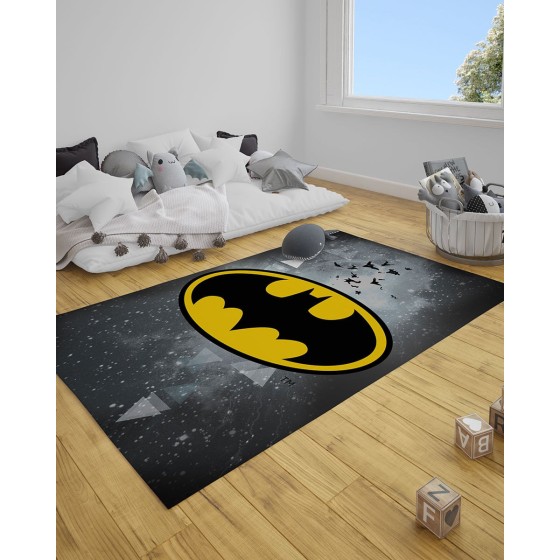 Παιδικό Χαλί Batman Logo Warner Bros σε 2 Διαστάσεις 130x180cm Γκρι