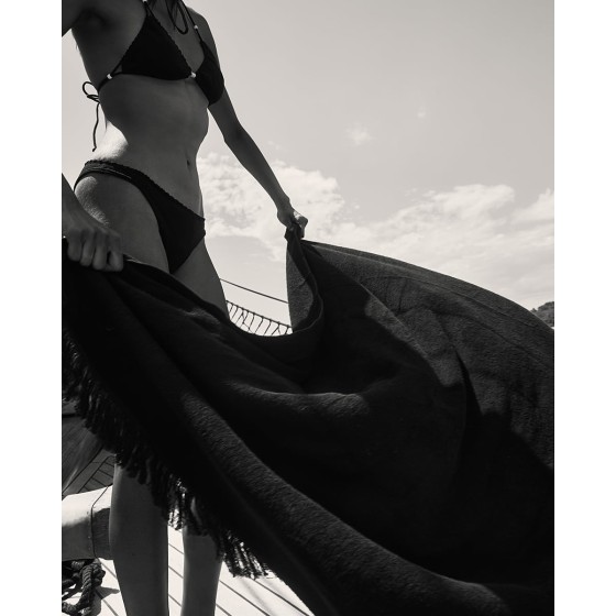 Βαμβακερή Μονόχρωμη Πετσέτα Πισίνας με Κρόσσι Plage 90x170cm Θαλάσσης | 90x170cm Μαύρο