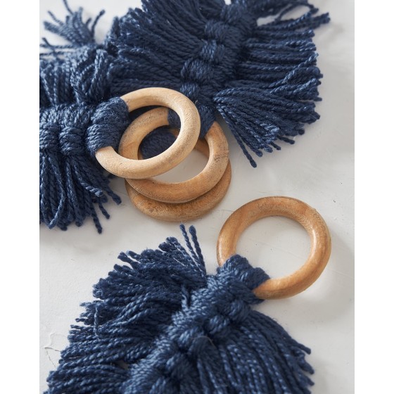 Ξύλινο Δαχτυλίδι Πετσέτας Φαγητού Κρίκος με Μακραμέ Reid 10x10x7cm One Size (10x10x7cm) Μπλε