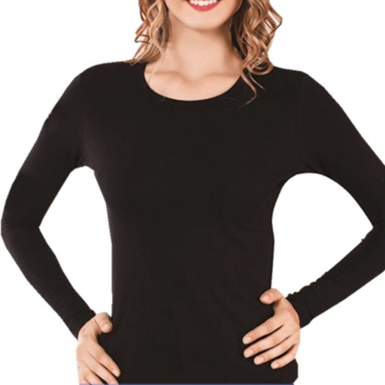 Γυναικεία βαμβακερή μακρυμάνικη μπλούζα με ανοιχτό λαιμό JK3225_black