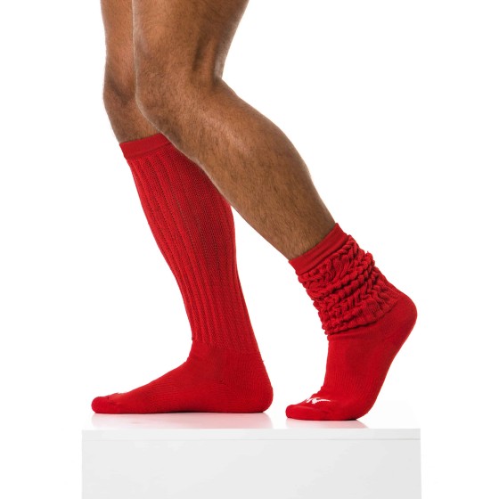 Men's long socks black XS1814 red