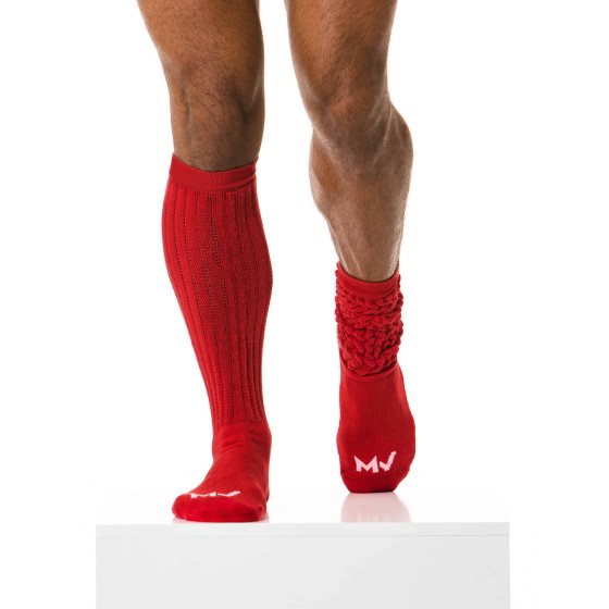 Men's long socks black XS1814 red