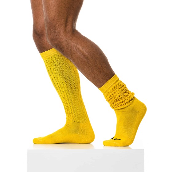 Men's long socks black XS1814 yellow