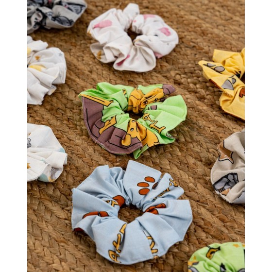 Scrunchie Λαστιχάκι Μαλλιών Elephants & Balloons σε 4 Αποχρώσεις Λαχανί