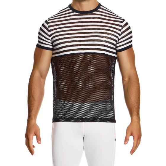 Men's Striped Through T-Shirt 01441 black