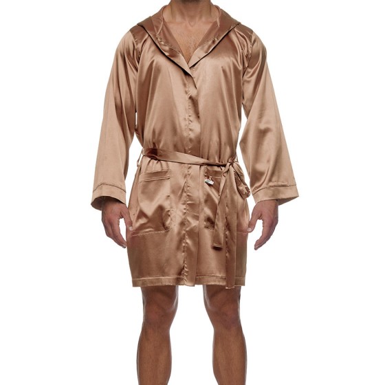 Men's Satin short robe 21651 brown