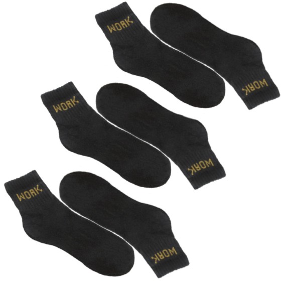 Ανδρικές κοφτές βαμβακερές κάλτσες εργασίας μαύρες 3 ζεύγη 88810B