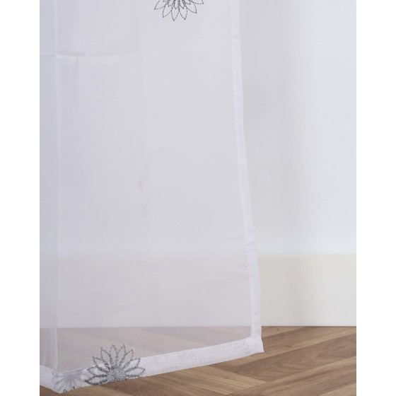 Έτοιμη Ραμμένη Κουρτίνα Λουλούδι Κέντημα Happy Στενό Φύλλο (140x235cm) Άσπρο